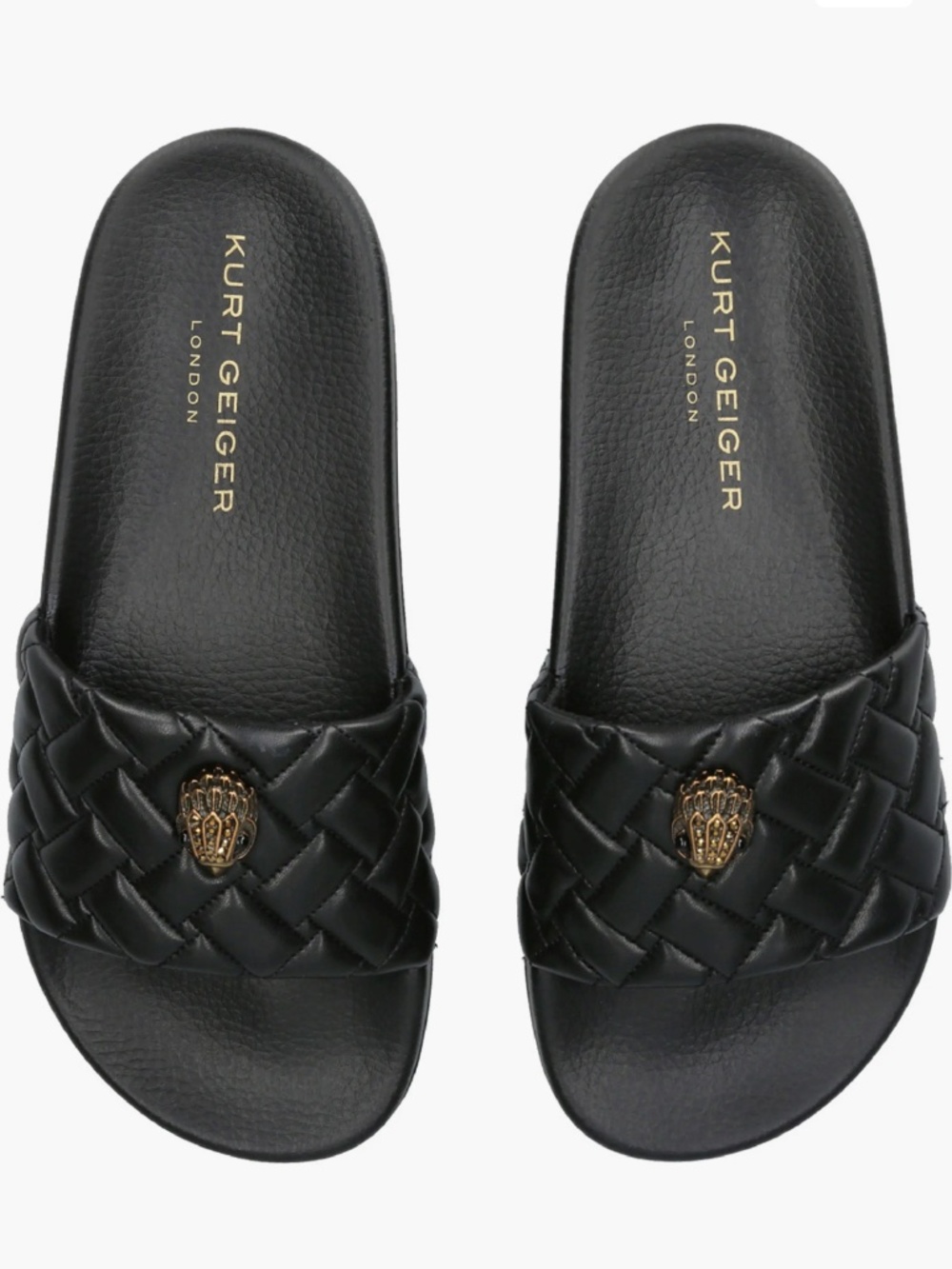 Kurt Geiger London Black Womens Eagle Slide Sandals Quilted
